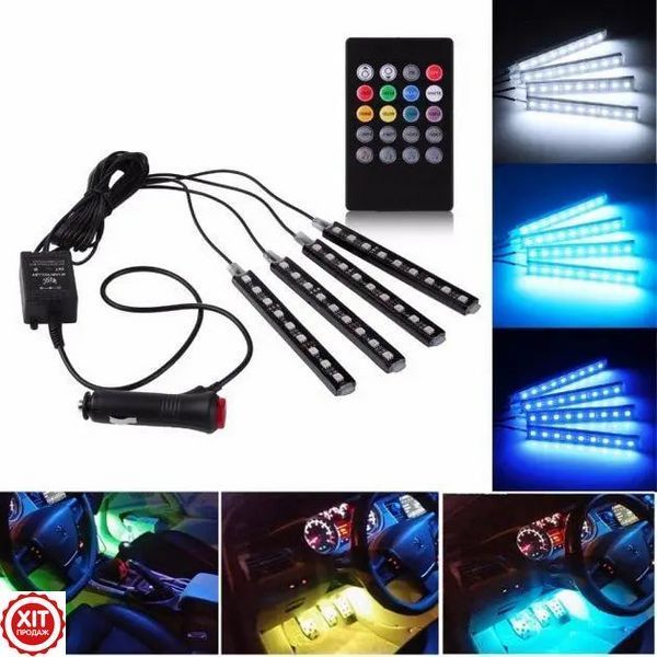Універсальна RGB LED підсвічування зі світломузикою HR-01678 / Автомобільна Світлодіодна стрічка з пультом 0234561908 фото