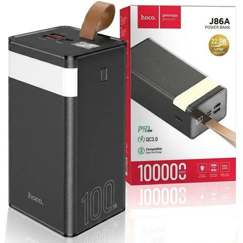 Павербанк з ліхтарем 100000 мАг, 22,5W, HOCO J86A, Чорний / Повербанк / УМБ / Портативний зарядний пристрій  0234594827 фото