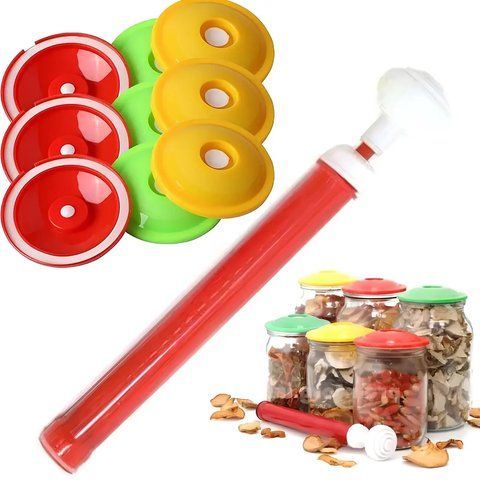 Вакуумні кришки для консервації 9шт + насос / Набір для вакуумного консервування / Вакуумна кришка 0234572849 фото