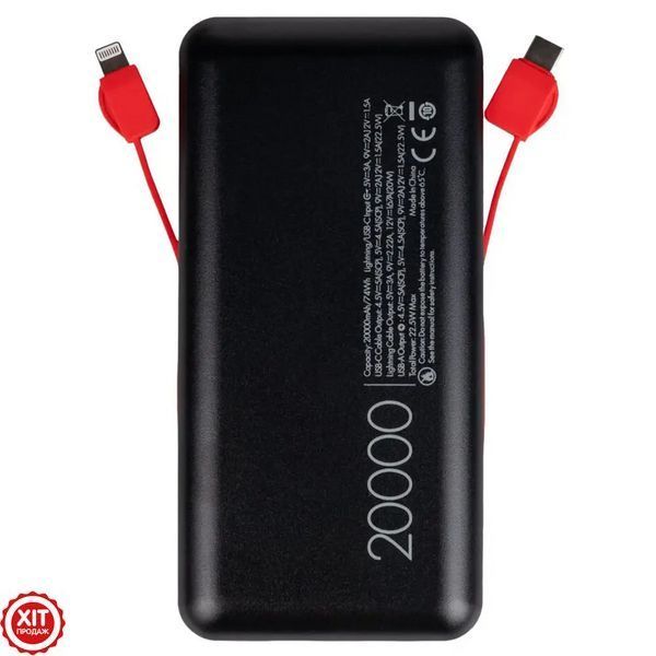 Зовнішній акумулятор на 20000 mAh +2 кабелі, 22.5W, Type-C, Lightning, PQ24 / Павербанк для телефону / Powerbank  0345602762 фото