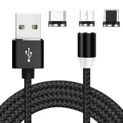 Кабель магнітний 3в1 (Type-C, Micro USB, Lighting) для телефону, M3 / Зарядний шнур для всіх моделей смартфона 023456916502 фото