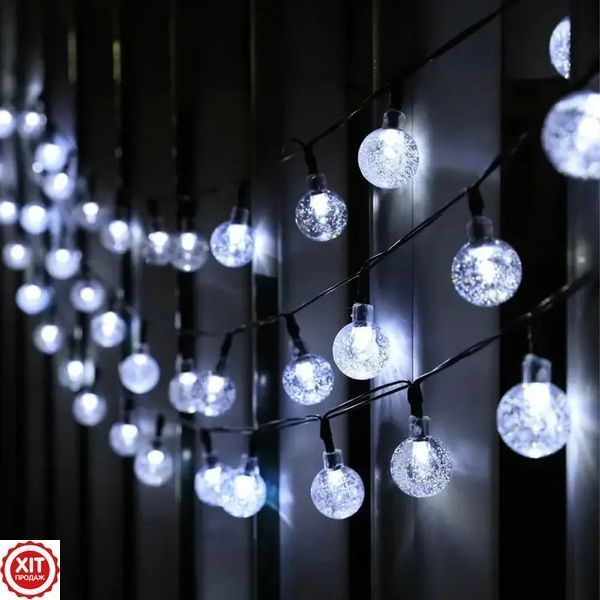 Гірлянда Лампочки від сонячної панелі, 20м, 100LED, Холодний білий / Світлодіодна гірлянда вулична / Новорічна гірлянда  0234576481 фото