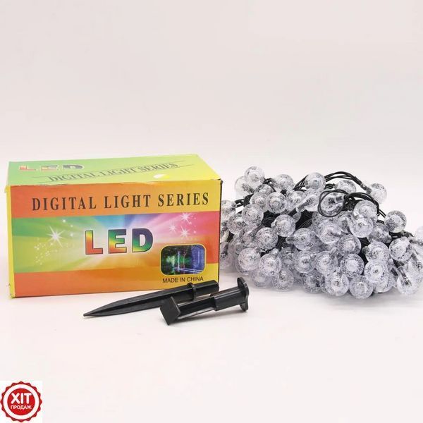 Гірлянда Лампочки від сонячної панелі, 20м, 100LED, Холодний білий / Світлодіодна гірлянда вулична / Новорічна гірлянда  0234576481 фото