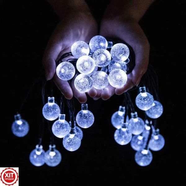 Гірлянда Лампочки від сонячної панелі, 20м, 100LED, Холодний білий / Світлодіодна гірлянда вулична / Новорічна гірлянда  0234576481 фото