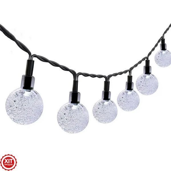 Гірлянда Лампочки від сонячної панелі, 20м, 100LED, Холодний білий / Світлодіодна гірлянда вулична / Новорічна гірлянда  0234576481 фото