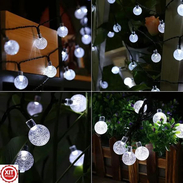 Гірлянда Лампочки від сонячної панелі, 20м, 100LED, Холодний білий / Світлодіодна гірлянда вулична / Новорічна гірлянда  0234576481 фото
