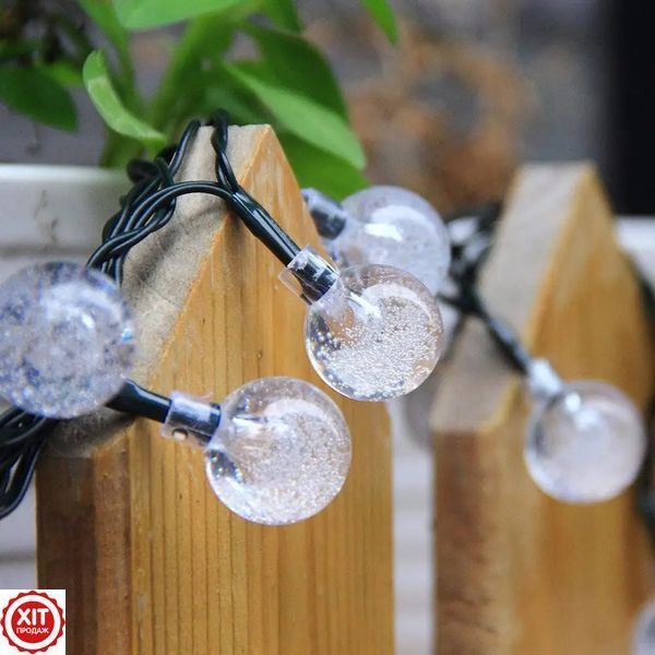 Гірлянда Лампочки від сонячної панелі, 20м, 100LED, Холодний білий / Світлодіодна гірлянда вулична / Новорічна гірлянда  0234576481 фото