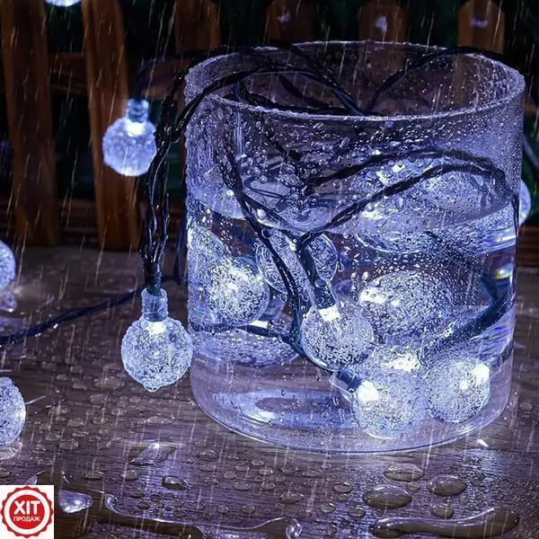 Гірлянда Лампочки від сонячної панелі, 20м, 100LED, Холодний білий / Світлодіодна гірлянда вулична / Новорічна гірлянда  0234576481 фото