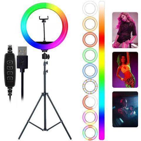 Кільцева лампа RGB, 30 см, від USB, MJ 300 + Подарунок Штатив для лампи 0,66-2 м / Світлодіодна LED лампа  0234561666 фото