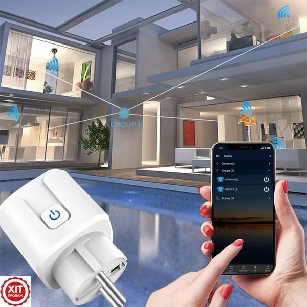Розумна WiFi розетка 20А з лічильником електроенергії, Tuya Smart 4400Вт, Біла / Вай фай розетка з керуванням телефоном  0234567416 фото