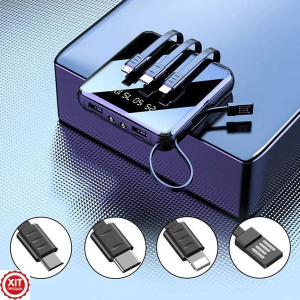 Міні повербанк 10000mAh + 4 кабелі, 2хUSB, JM001, Синій / Power Bank з ліхтариком / Павербанк для телефону 0234578484 фото