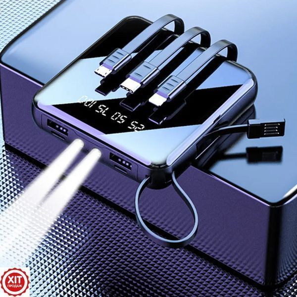 Міні повербанк 10000mAh + 4 кабелі, 2хUSB, JM001, Синій / Power Bank з ліхтариком / Павербанк для телефону 0234578484 фото