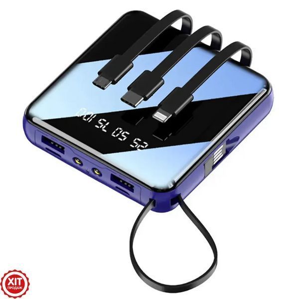 Міні повербанк 10000mAh + 4 кабелі, 2хUSB, JM001, Синій / Power Bank з ліхтариком / Павербанк для телефону 0234578484 фото