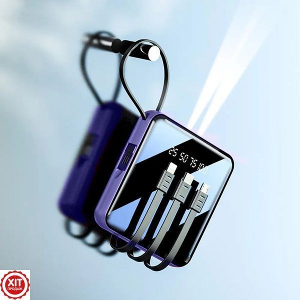 Міні повербанк 10000mAh + 4 кабелі, 2хUSB, JM001, Синій / Power Bank з ліхтариком / Павербанк для телефону 0234578484 фото