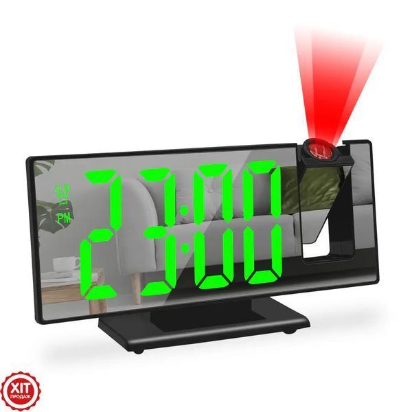 Дзеркальний LED годинник з проекцією часу, DS-3618LP, Чорний / Настільний електронний годинник з будильником  0234572238 фото