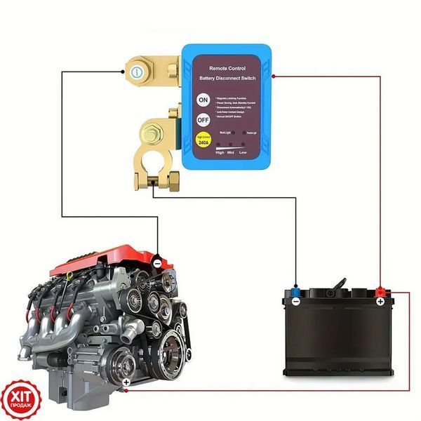 Вимикач маси авто 12В/240A, 2 пульта + Подарунок FM модулятор з Bluetooth / Реле вимкнення акумулятора  0234576621 фото